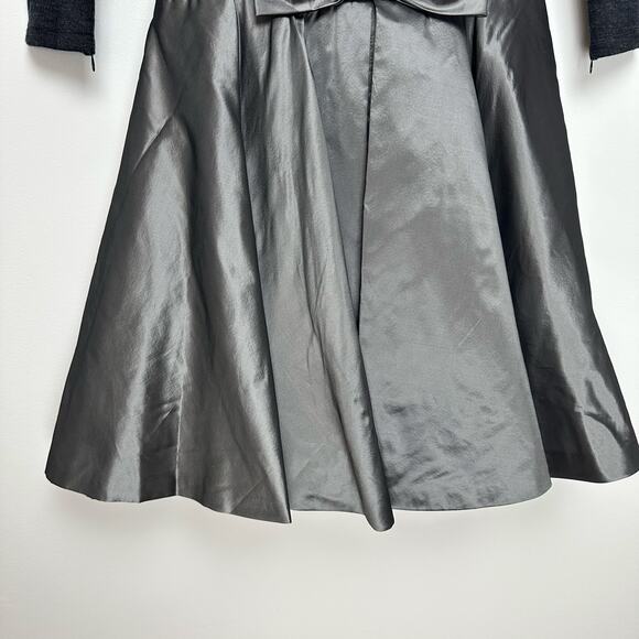 Rickie Freeman Teri Jon Wool Fit and Flare Bow Taffeta Dress | Gray Silver |SZ 2 - Picture 5 of 10